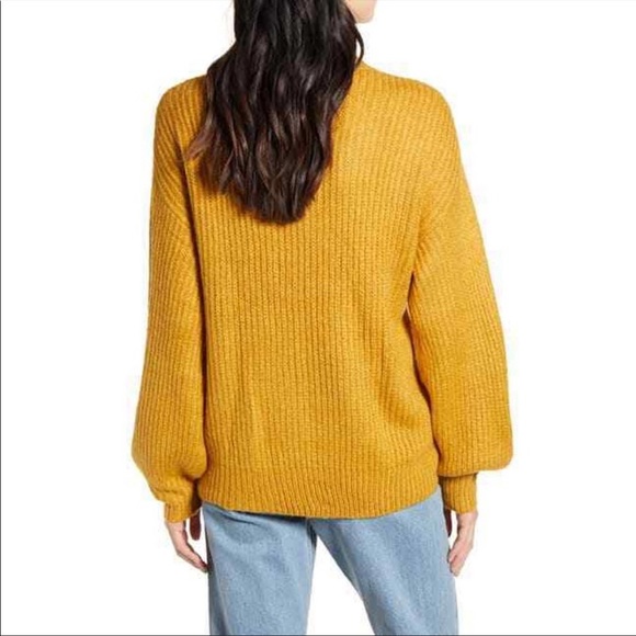 SOLD BP Golden Mustard Yellow Oversized Balloon Sleeve Cable Knit Sweater XS - Picture 2 of 14